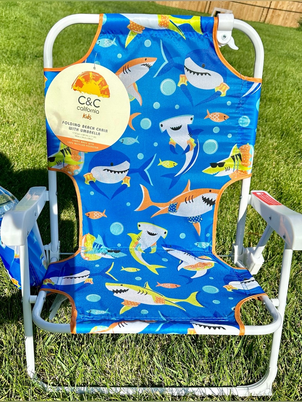 C&C California Beach Chair Ages 3-6 Blue Sharks Hammerhead Aquatic Umbrella‎
